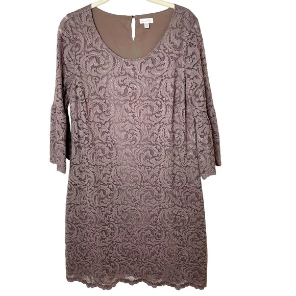 Garnet Hill Dresses & Skirts - Garnet Hill Taupe Lace‎ Bell Sleeve Dress 8
